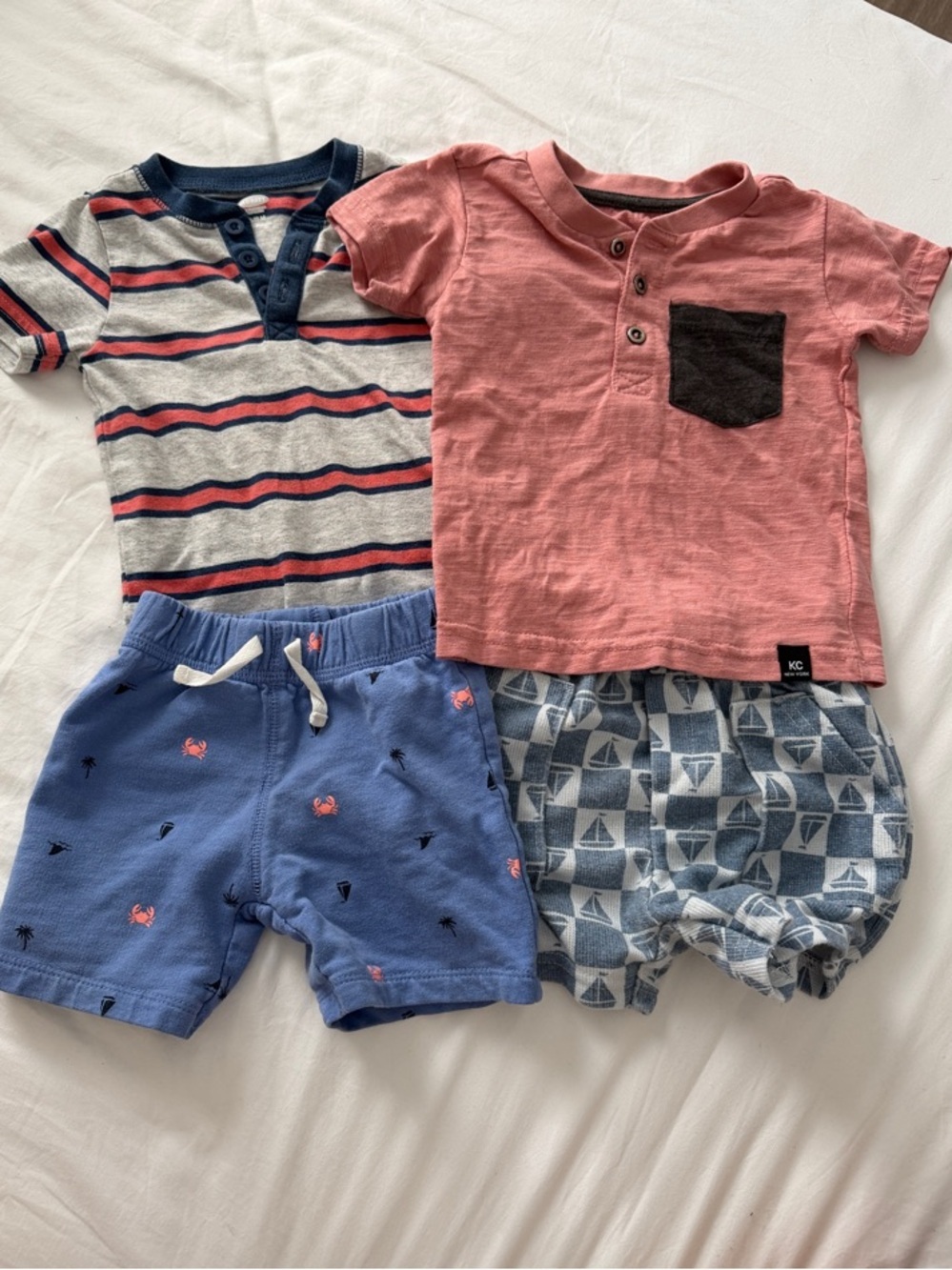 Toddler Summer Outfit Bundle - Coral Tee, Blue Shorts size 12 months